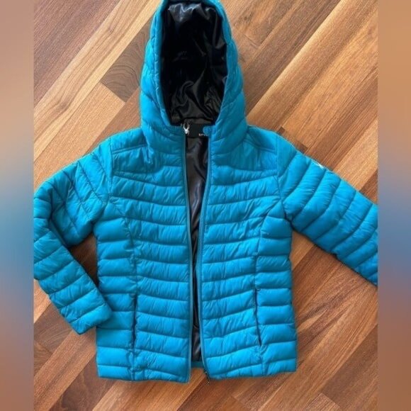 Like New Spyder Kids Puffer Jacket Hooded Teal Blue WARM Size XL 14/16